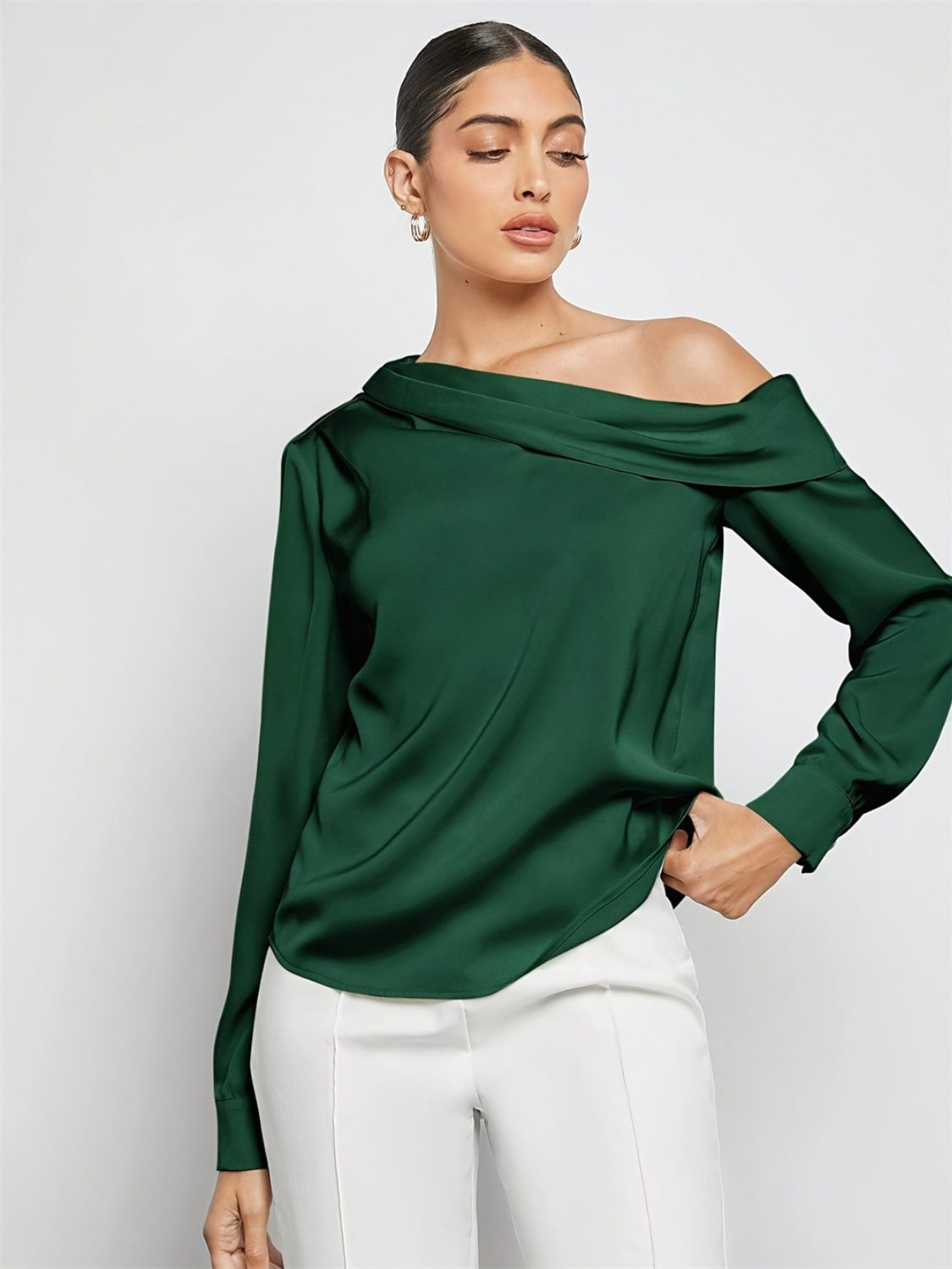 Rich Ruched One Shoulder Long Sleeve Top