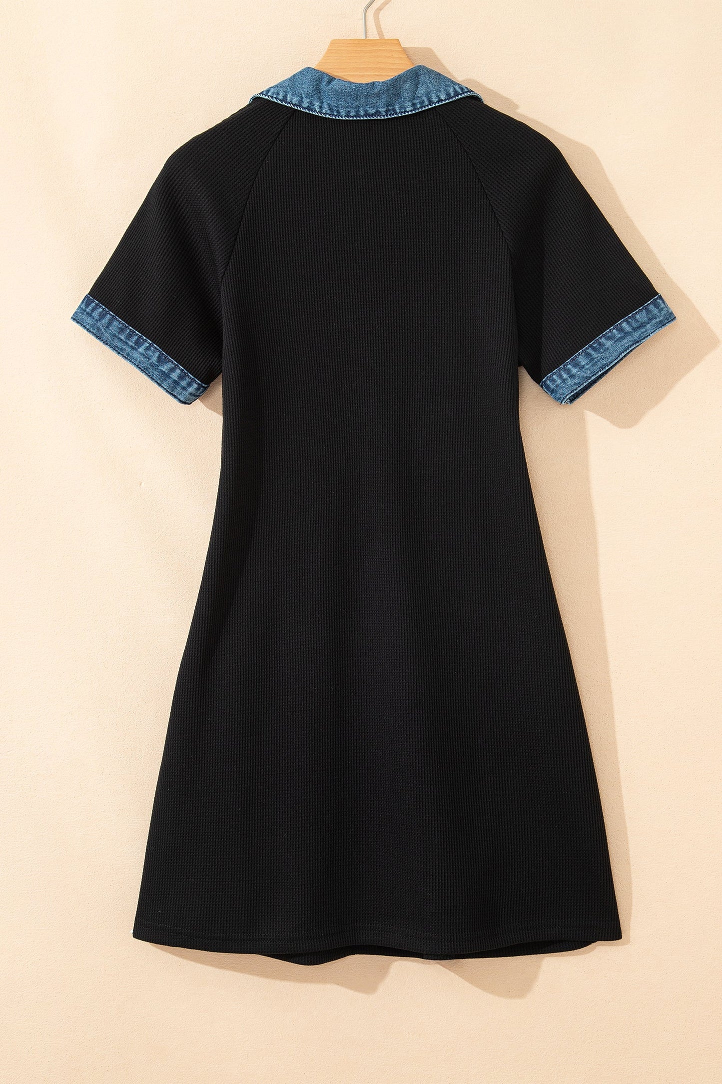 Denim Waffle Knit Contrast Trim Polo Dress