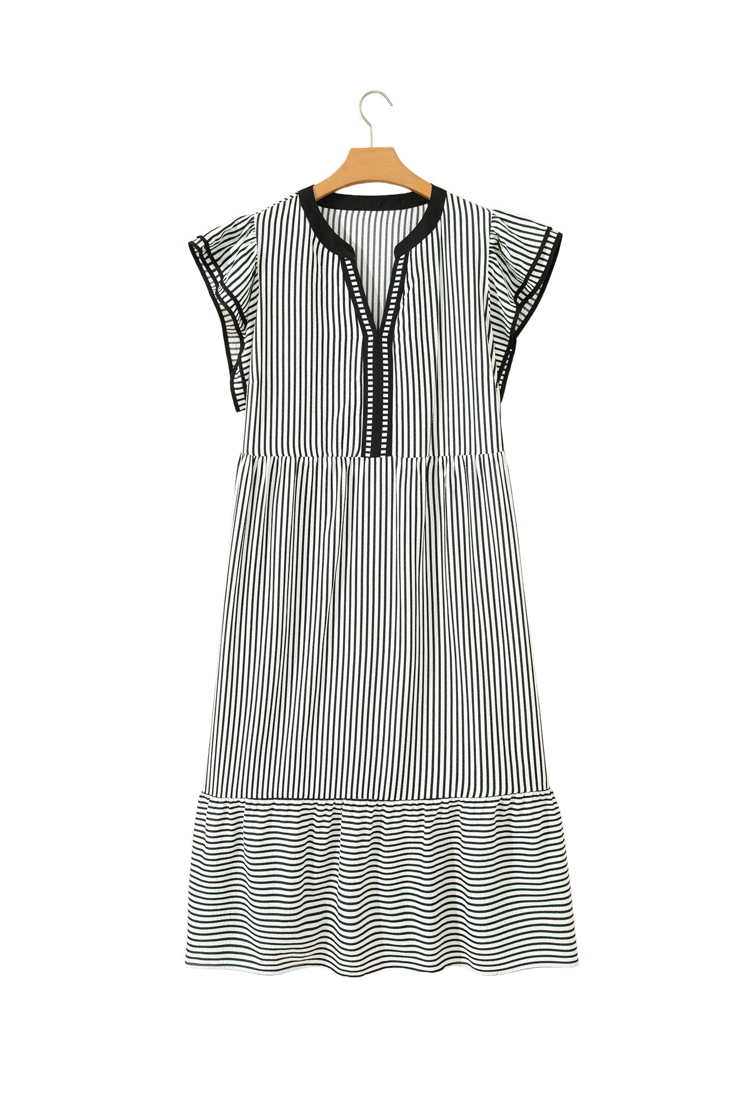 Plus Size Stripe Flutter Sleeve V-Neck Maxi Dress