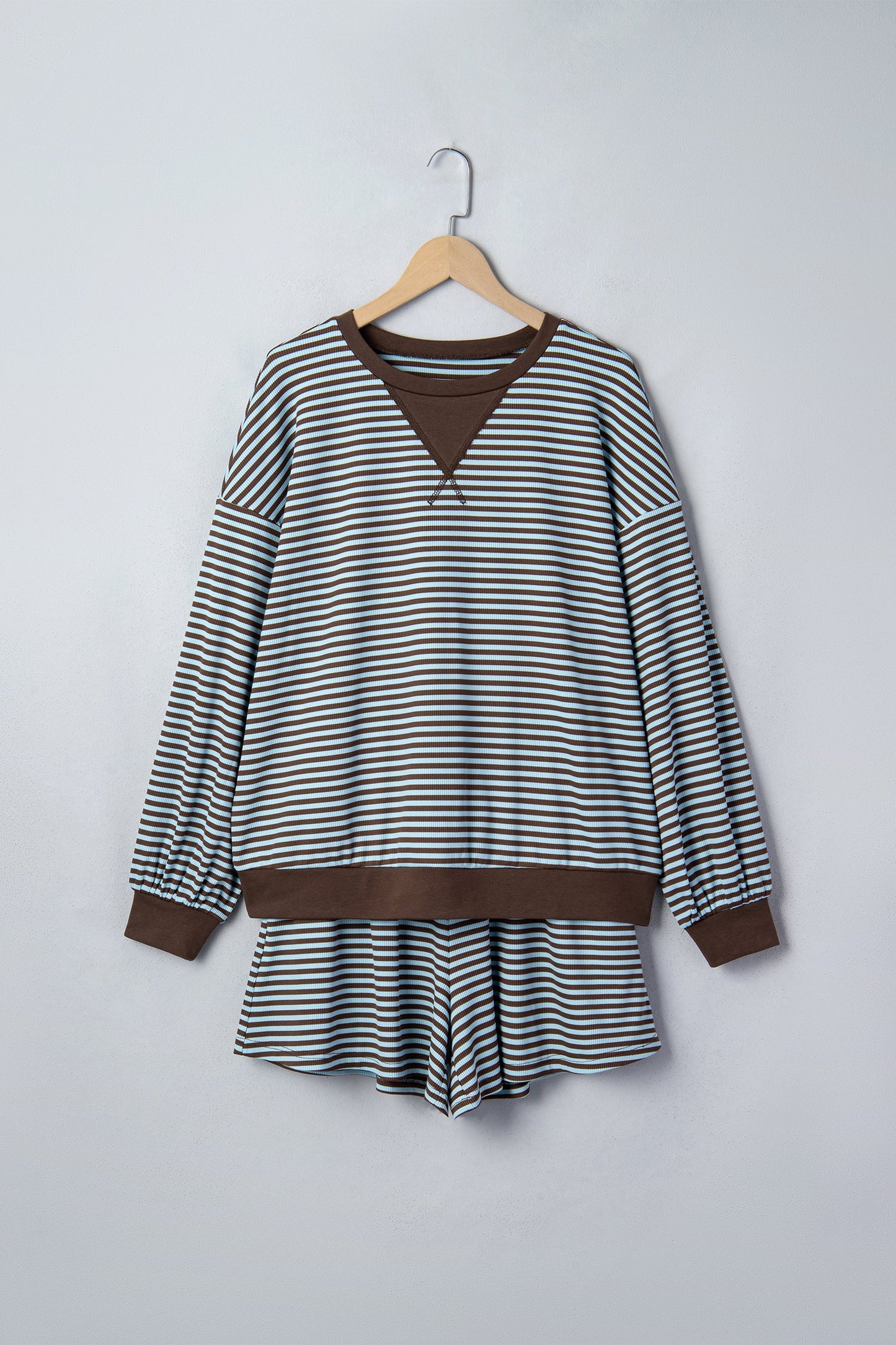 Stripe Oversized Long Sleeve Top & Drawstring Shorts Set