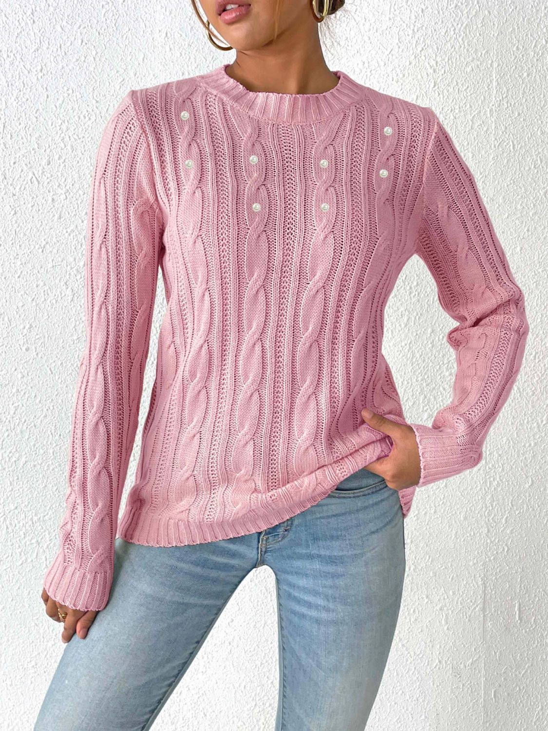 Cable-Knit Pearl Detail Sweater