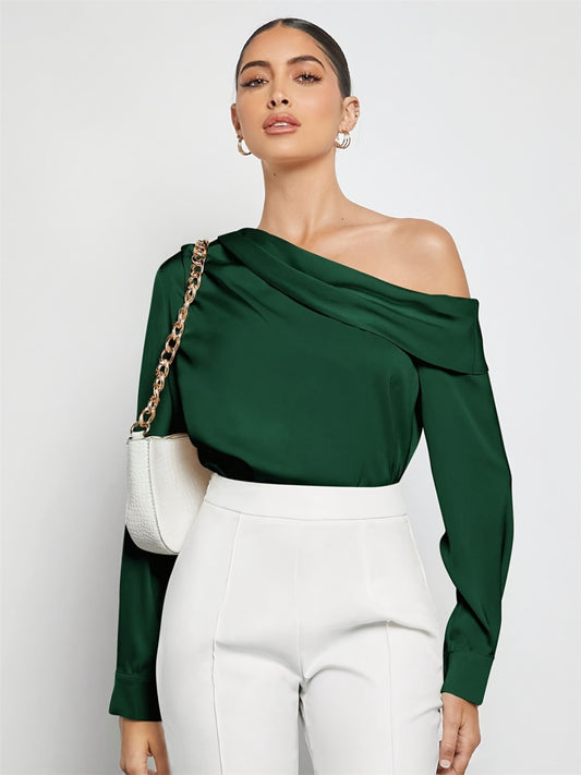 Rich Ruched One Shoulder Long Sleeve Top