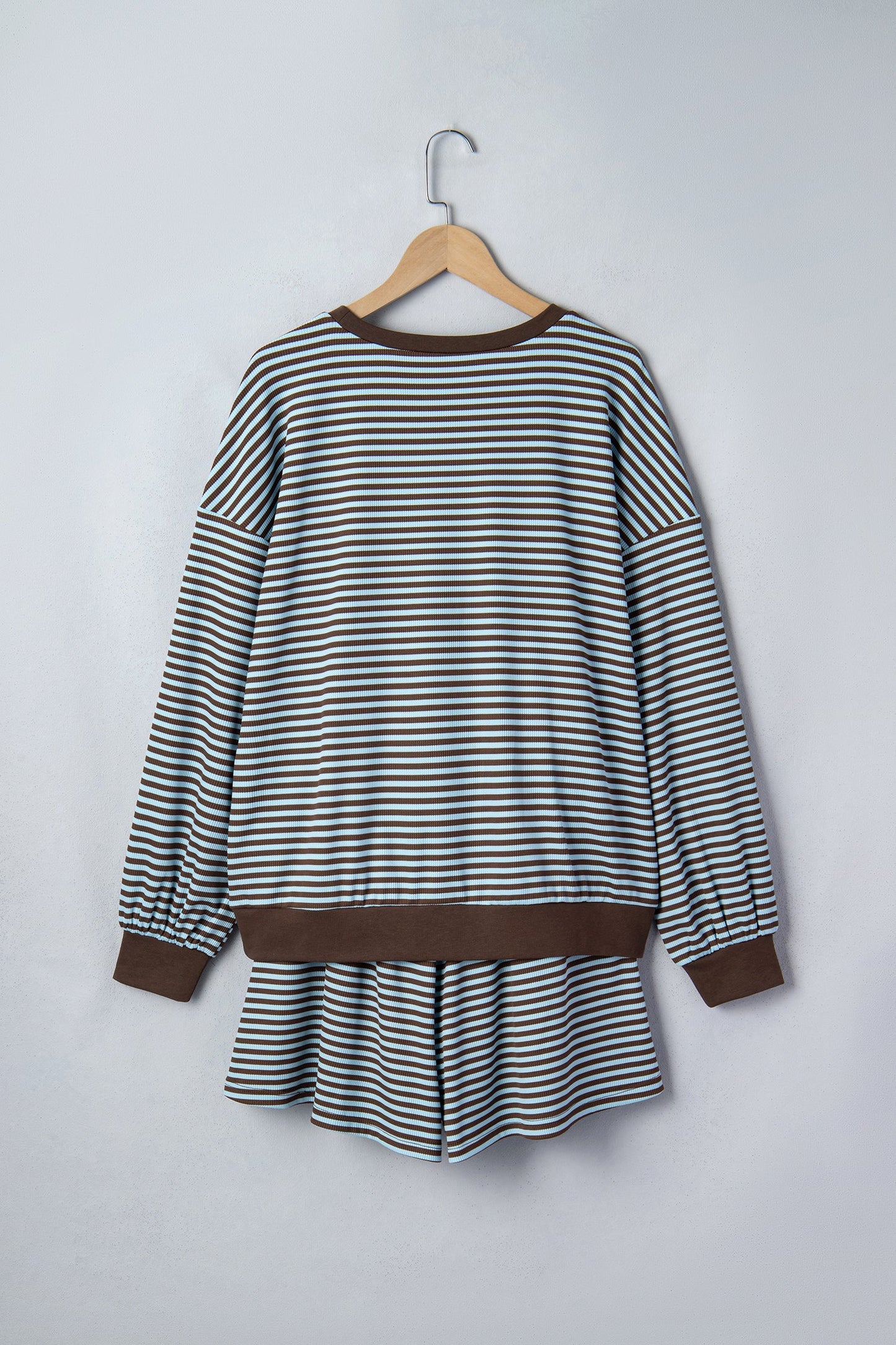 Stripe Oversized Long Sleeve Top & Drawstring Shorts Set