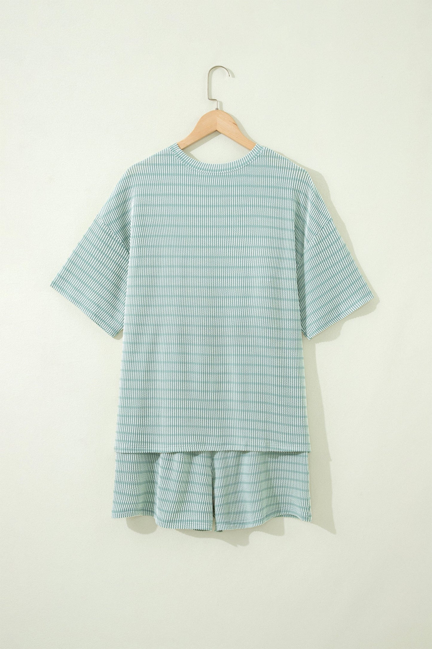 Stripe Corded Knit Tee & Drawstring Short Set
