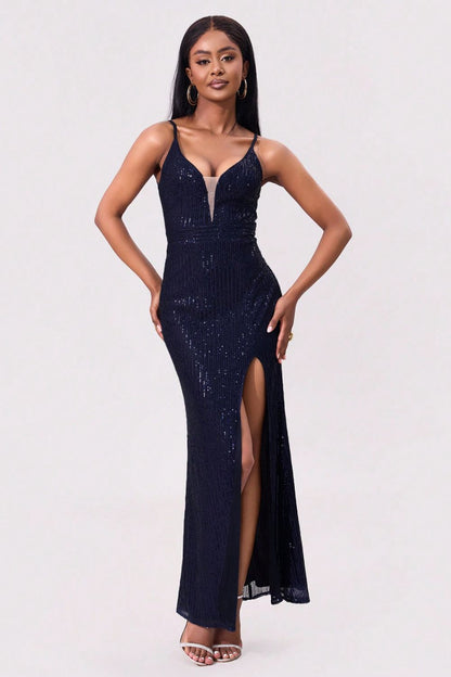 Black Split Sequin Backless Maxi Cami Dress