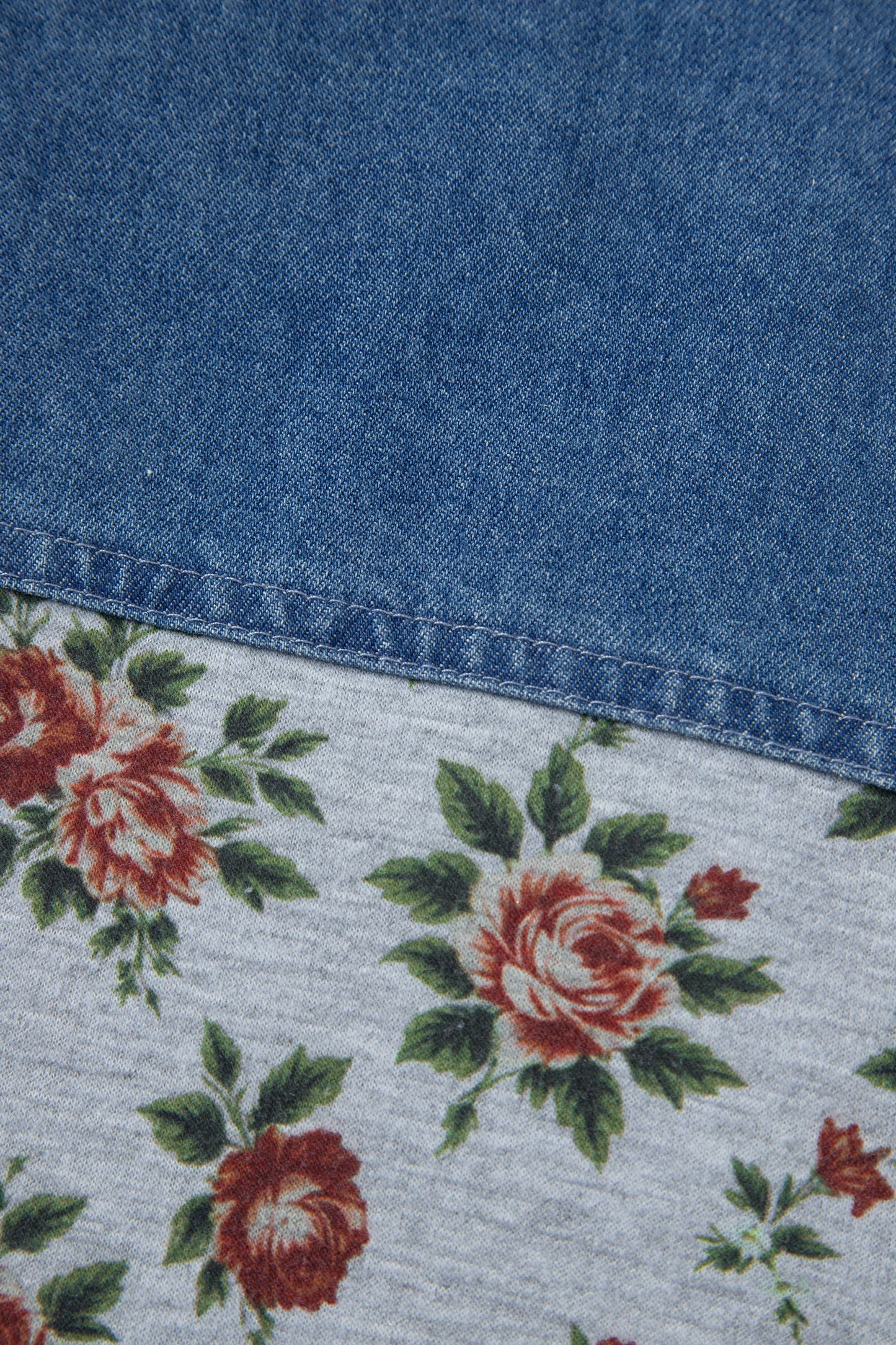 Plus Size Floral Denim Patchwork Polo Tee