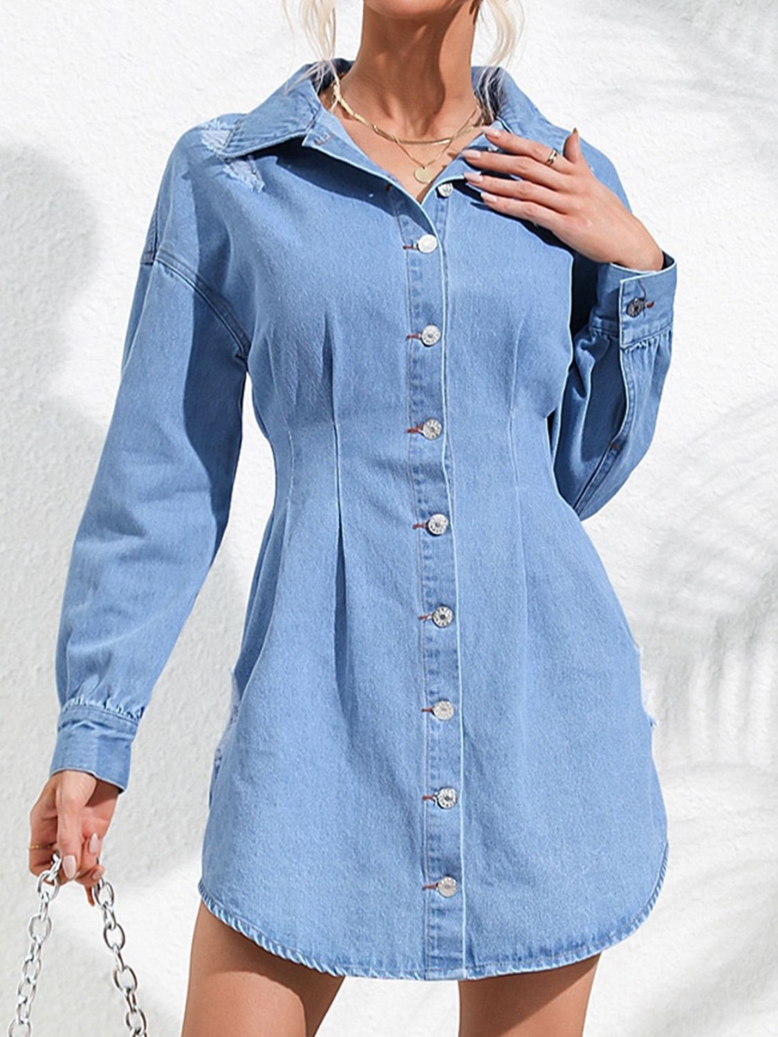 Iyanna Distressed Long Sleeve Denim Dress