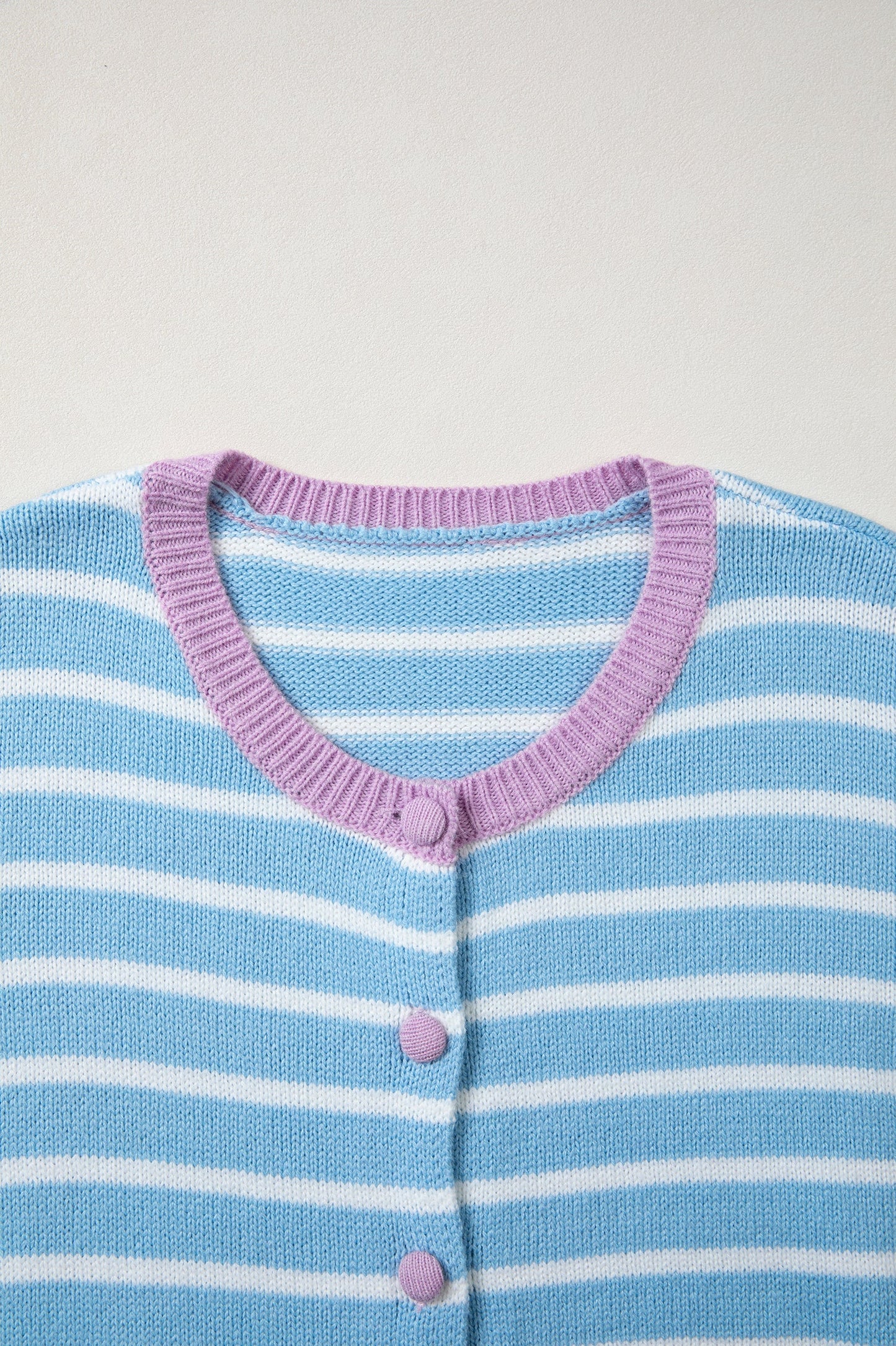 Stripe Long Sleeve Round Neck Open Front Cardigan