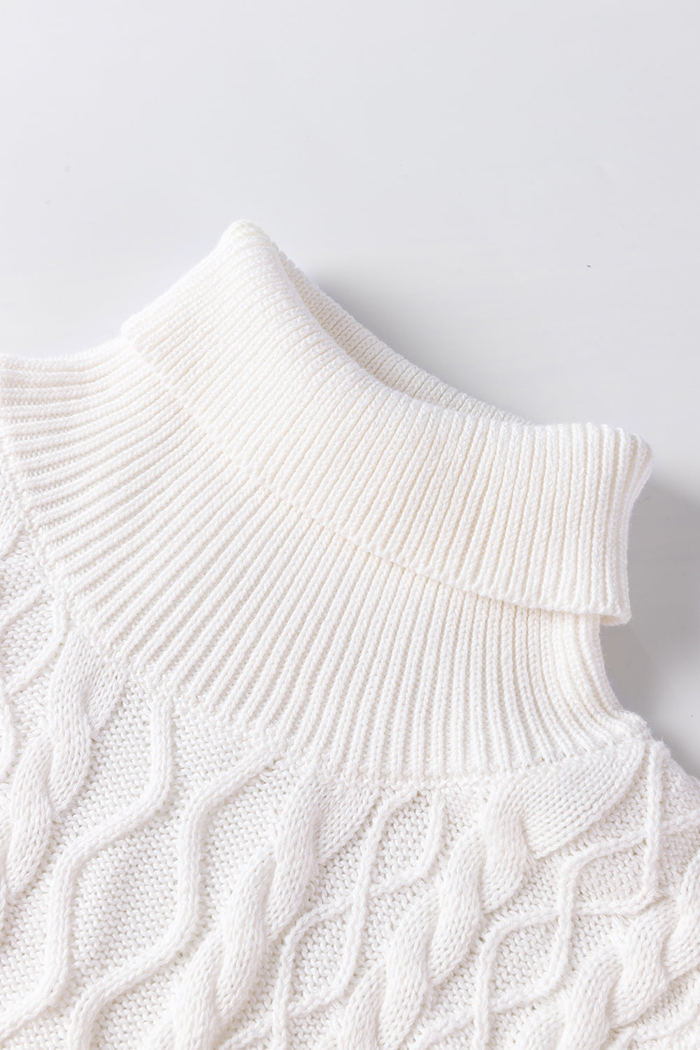 Cable-Knit Turtleneck Cap Sleeve Sweater