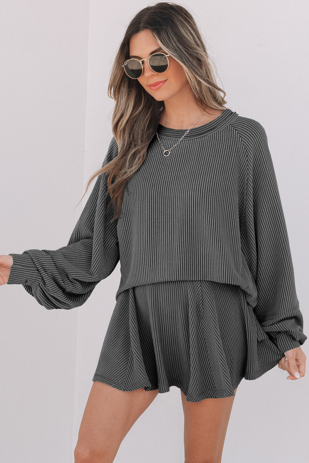 Corded Top and Ruffle Mini Skort Set