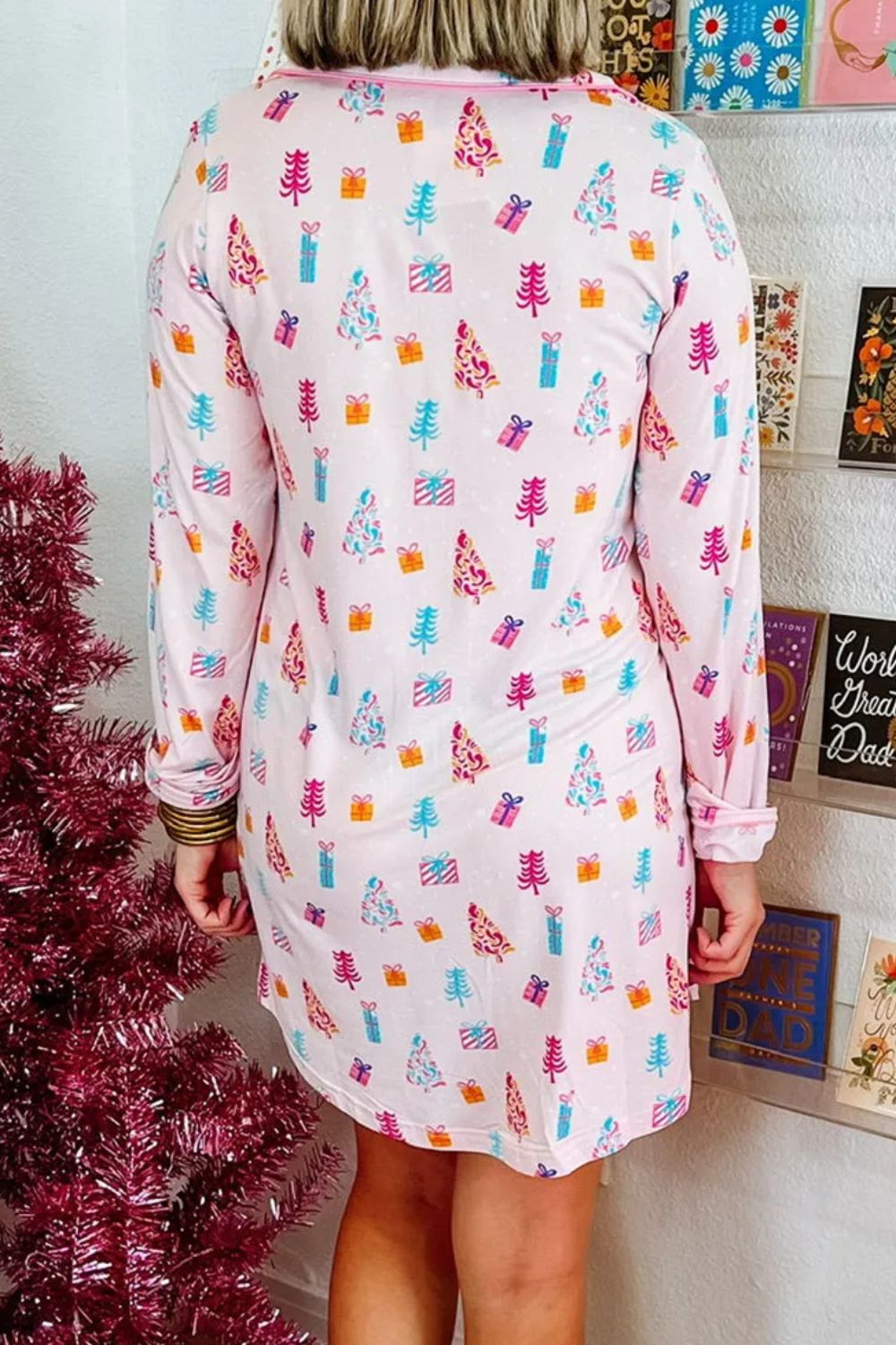 christmas lounge dress SwiftWear Cozy Women's Christmas Themed Lounge Robe - Soft Brushed Long Sleeve Sleepwear, Relaxed Fit Holiday Pajama Dress with Pockets