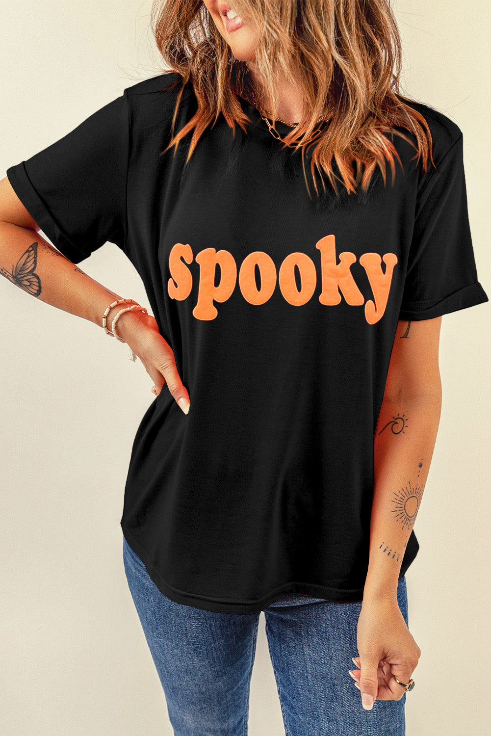 SPOOKY Round Neck Short Sleeve T-Shirt