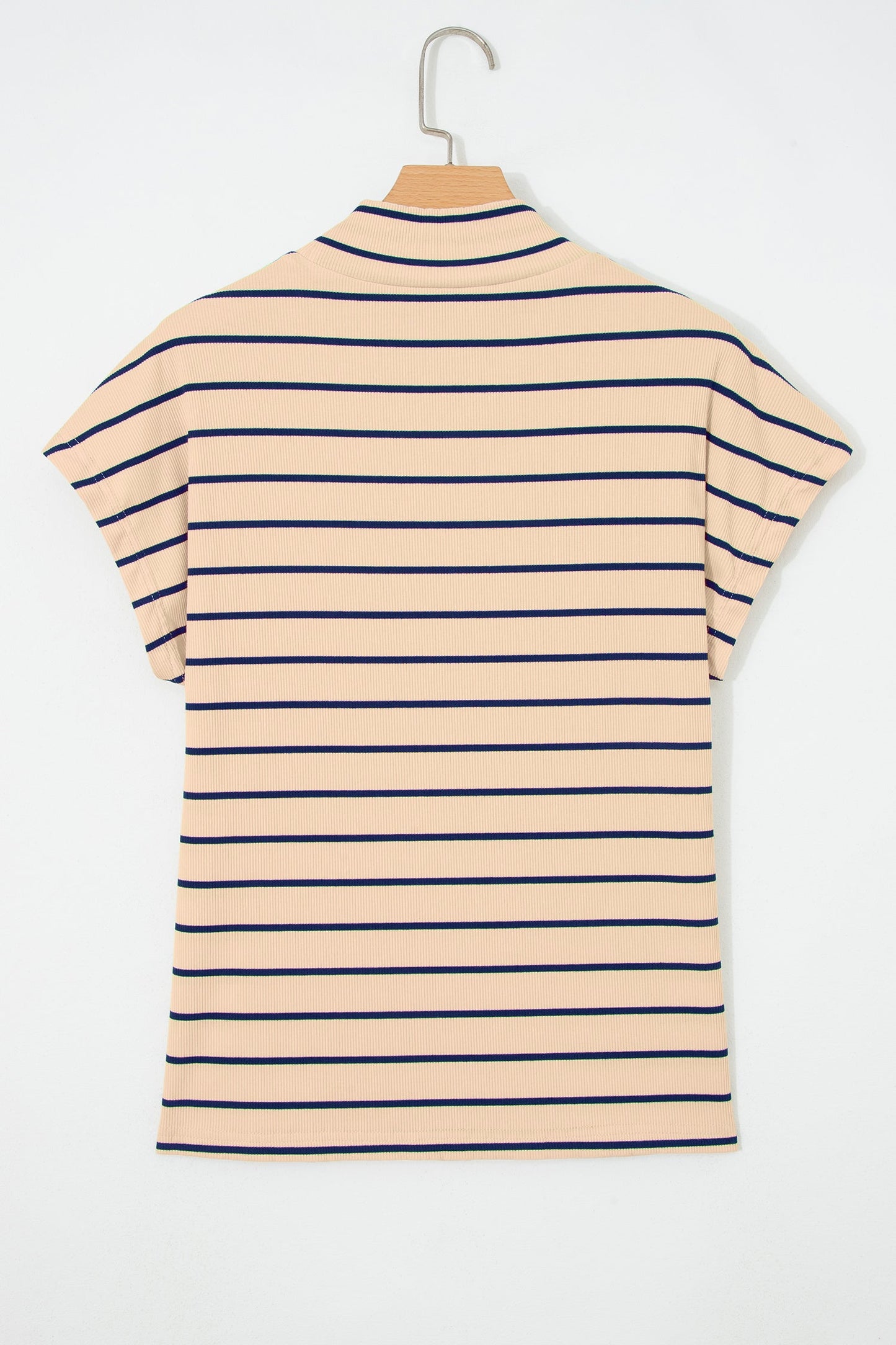 Stripe Mock Neck Short Sleeve Loose Top