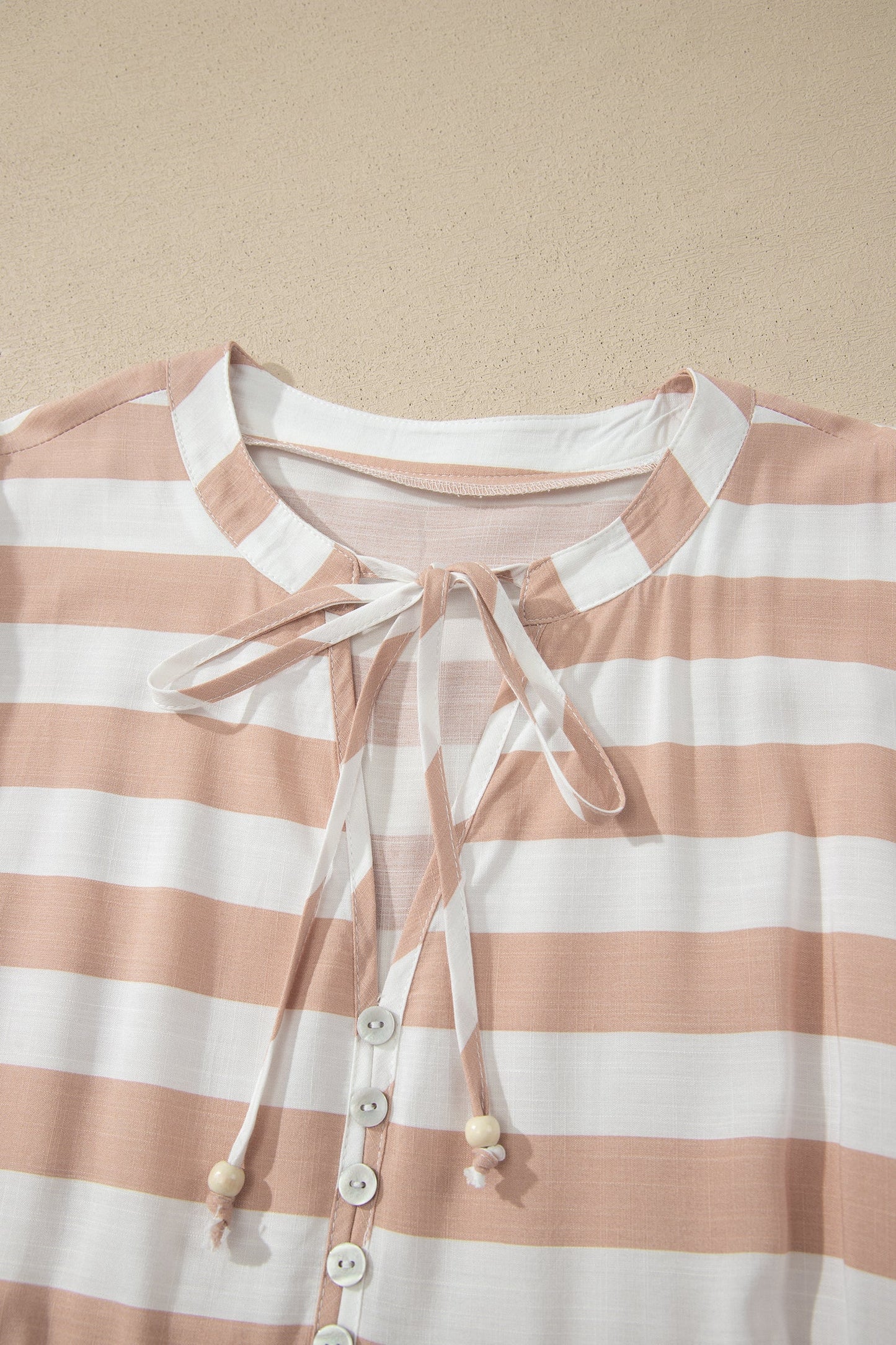 Stripe Tie V-Neck Ruffle Trim Mini Dress
