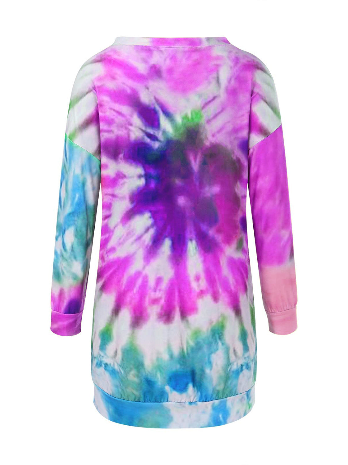 Tie-Dye Round Neck Long Sleeve Dress