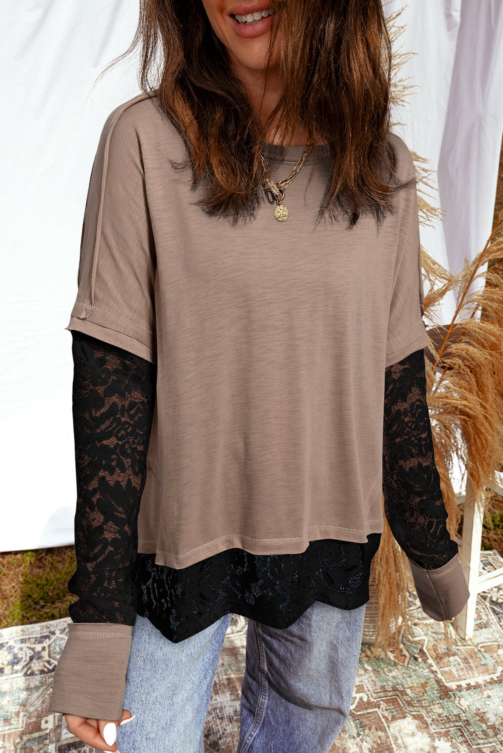 Lace Patchwork Long Sleeve Top