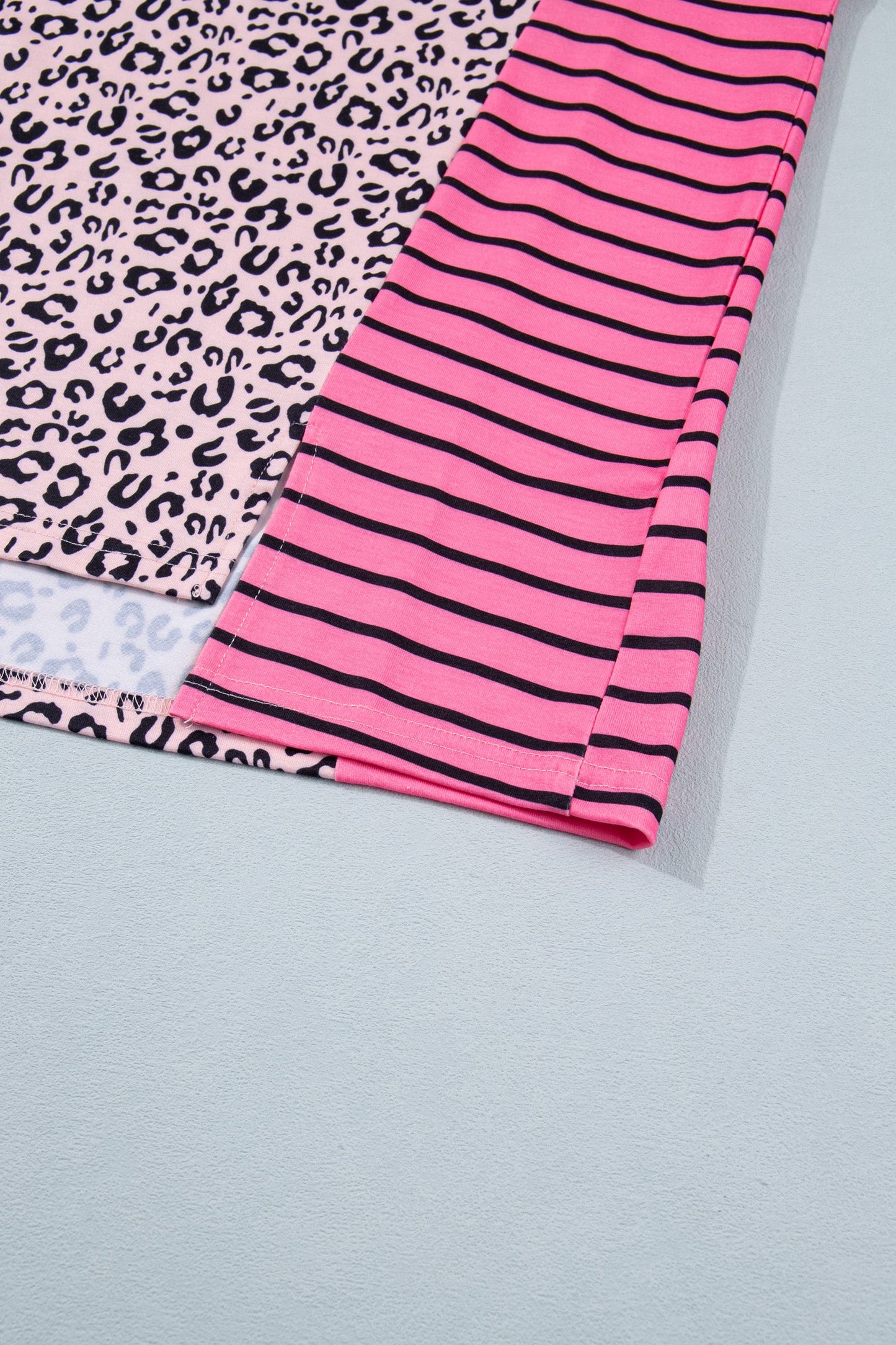 Plus Size Leopard Stripe Contrast Patchwork Tee