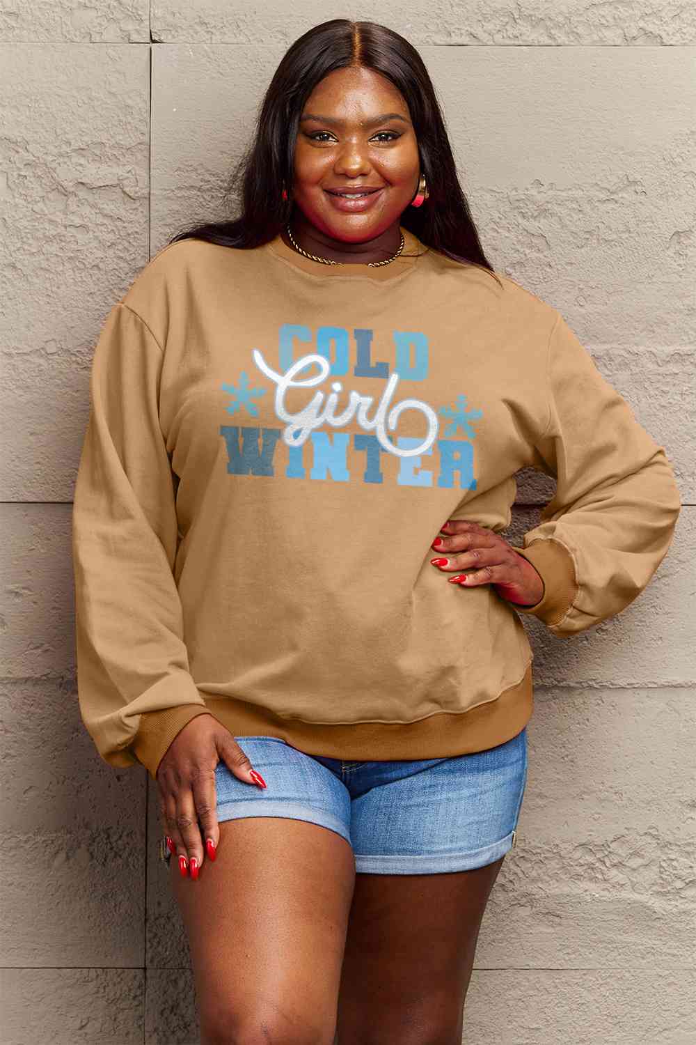 Simply Love Full Size COLD WINTER Graphic Long Sleeve Sweatshirt