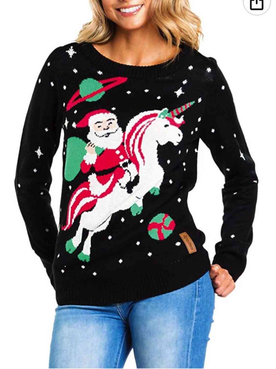 Unicorn Christmas Round Neck Knit Top