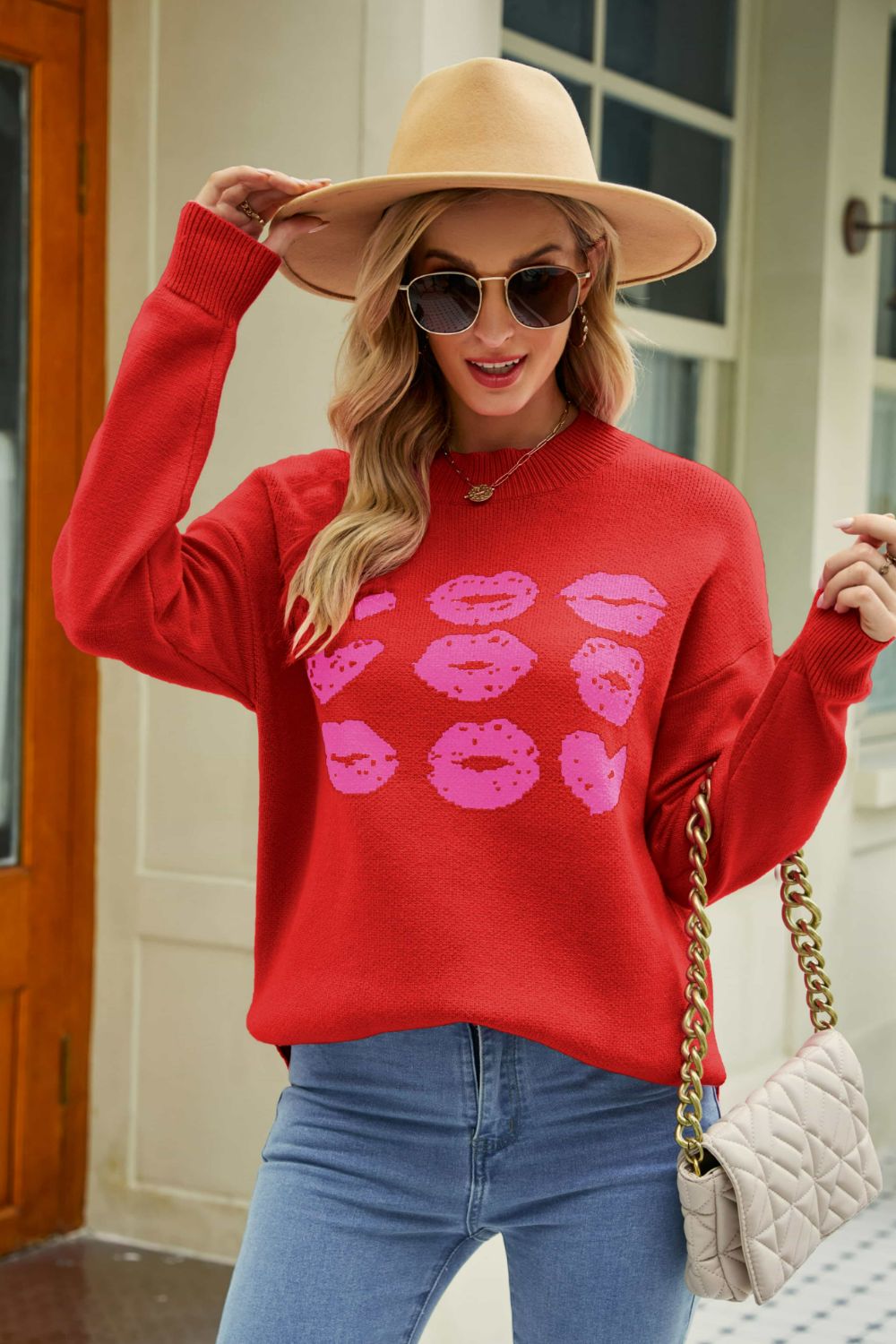 Lips Dropped Shoulder Sweater
