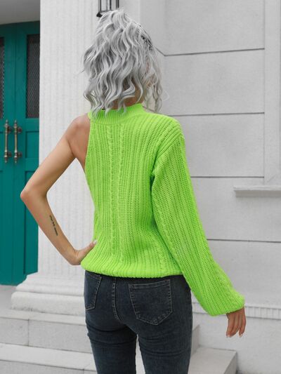 Cable-Knit Round Neck Asymmetrical Sweater