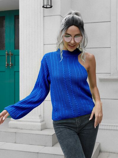 Cable-Knit Round Neck Asymmetrical Sweater