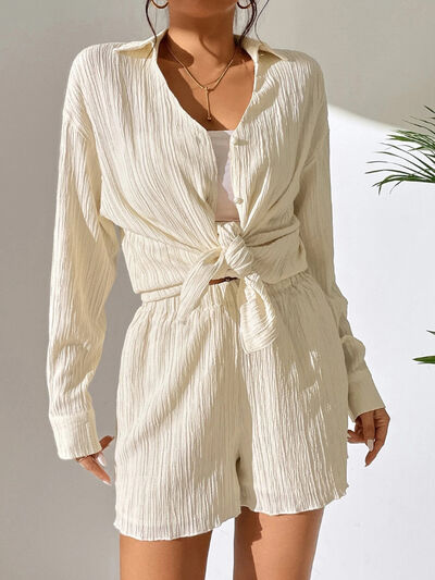 Textured Buttoned Shirt and Shorts Set