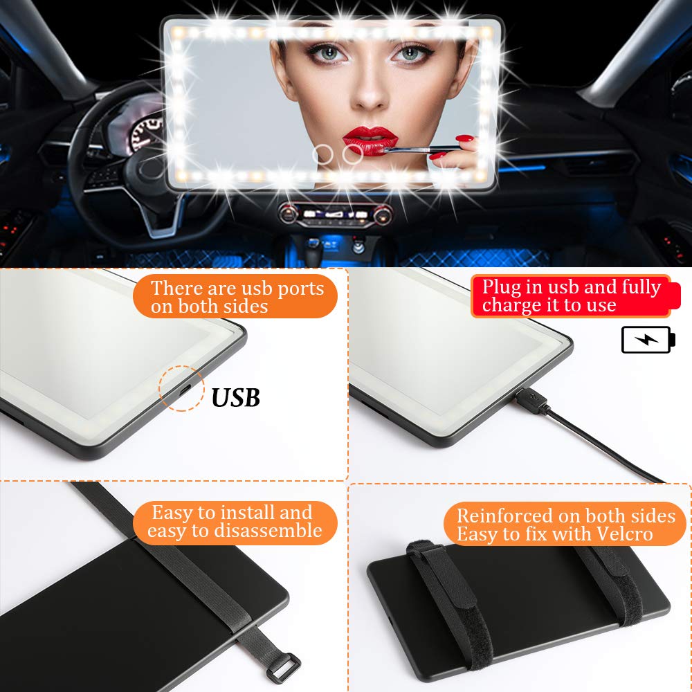 Car Visor Vanity Mirror with LED Lights