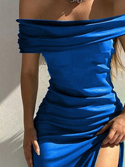 Split Ruched Off-Shoulder Dress