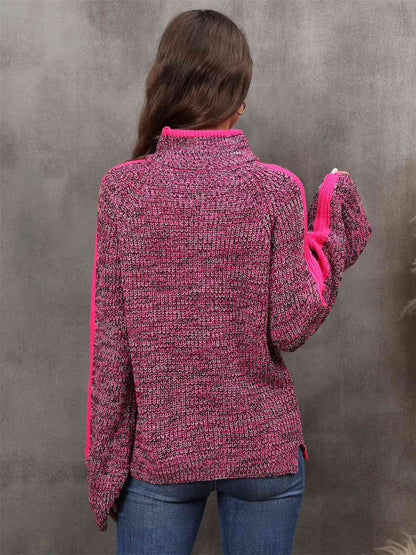 Heathered Turtleneck Long Sleeve Sweater