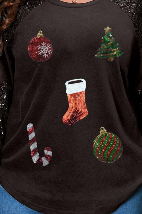 Plus Size Christmas Element Sequin Long Sleeve Sweatshirt