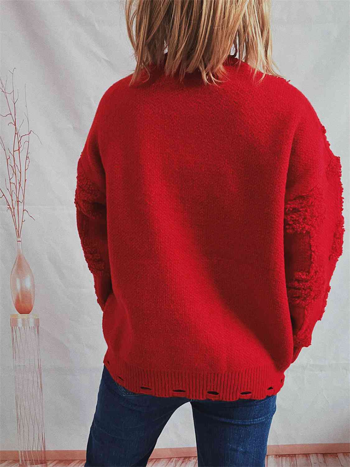 Pearl Detail Round Neck Long Sleeve Sweater